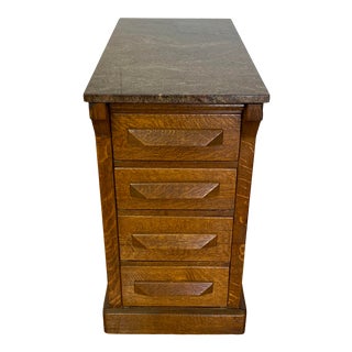 Arts & Crafts Oak & Marble Top Nightstand / End Table C.1920 For Sale