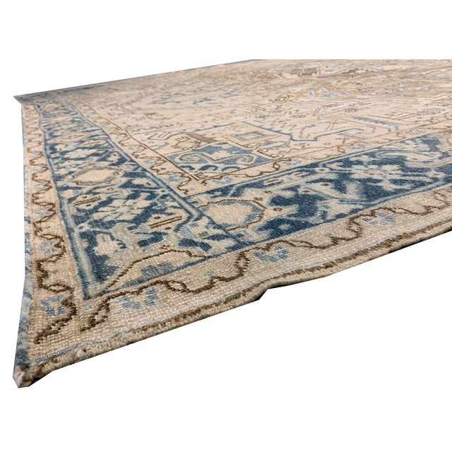 Tan Vintage Circa 1940 Lightly Distressed Heriz Rug 9'10 X 12'6 For Sale - Image 8 of 10