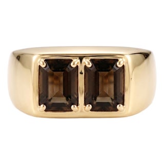 Smoky Quartz Two Stone Ring | Brown Gemstone Signet Ring | Chunky Minimalist Unisex Band Ring Us 7 (All Sizes Available) For Sale