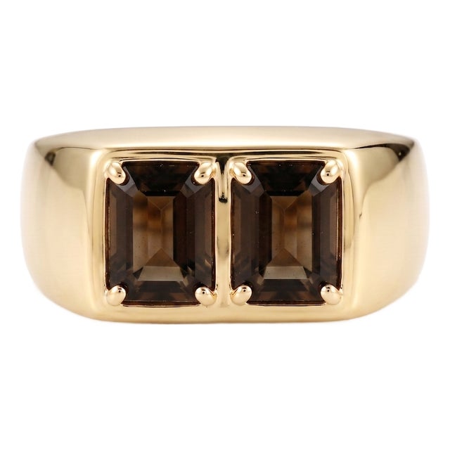 Smoky Quartz Two Stone Ring | Brown Gemstone Signet Ring | Chunky Minimalist Unisex Band Ring Us 7 (All Sizes Available) For Sale