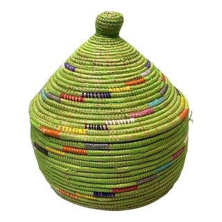 Basket W/ Lid Senegal West Africa 14" H For Sale
