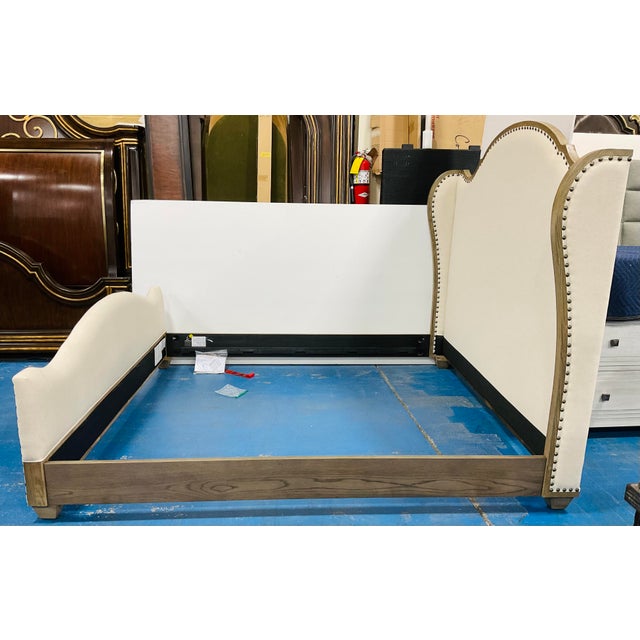 Kincaid Transitional White Linen King Bed Chairish