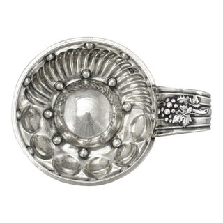 First Standard (950/1000) Solid Silver Wine Taster or Tastevin With Embossed Strap Handle, Paris, Circa 1878 For Sale