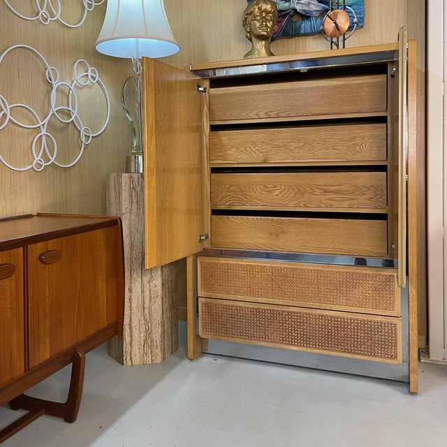Brown John Stuart Chrome Accent Cane Front Gentlemens Chest Tall Dresser - 2 Available For Sale - Image 8 of 18