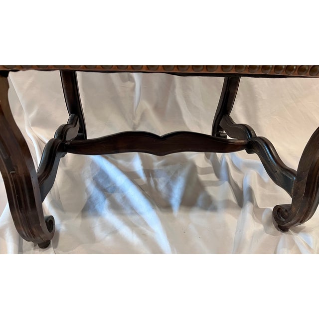 20th Century Louis XIII Style Tooled Leather Os De Mouton Armchair For Sale - Image 11 of 14