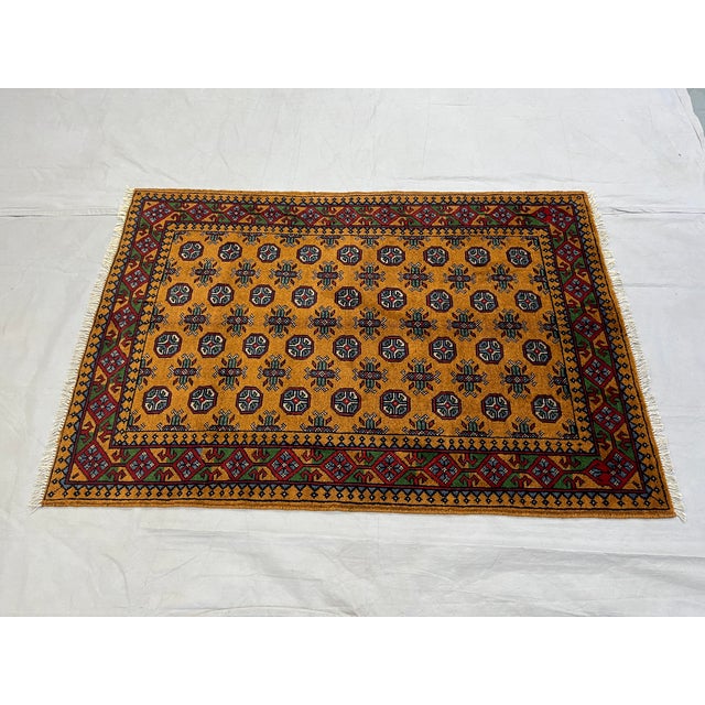 Golden Ochre Tribal Area Rug With Mori Gul Motifs, 3'11" X 5'10" For Sale - Image 4 of 15