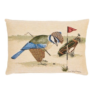 Bertie Bluetit the Golfer Cushion With Feather Filler - 33x46cm (13"x18") For Sale
