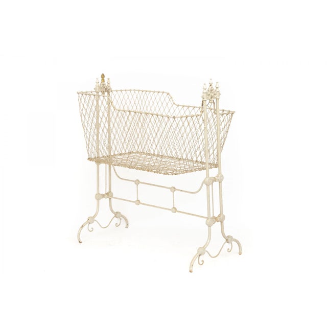 Antique Victorian Painted Wrought Iron Crib Swinging Cradle