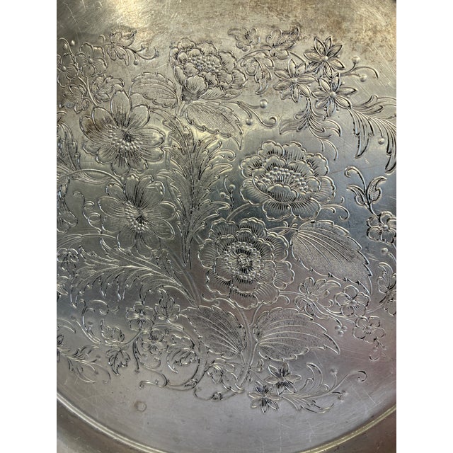 Vintage Federal Silver Co. Hand-Wrought Aluminum Floral Tray For Sale In Oklahoma City - Image 6 of 12