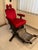 Textile Barber Chair with Red Upholstery and Adjustable Footrest For Sale - Image 7 of 9