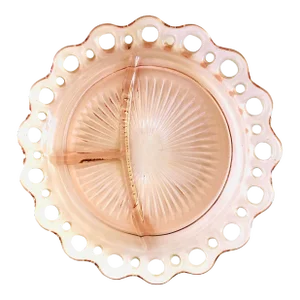 Vintage Pink Depression Glass Divided Lace Edge Plate