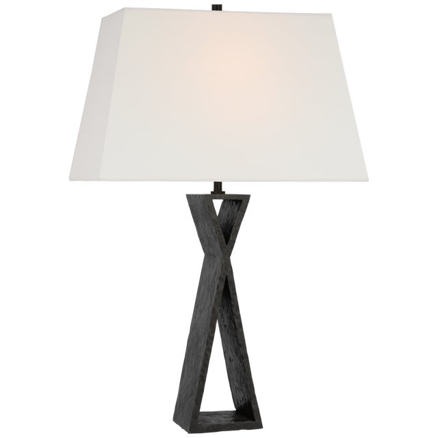 Transitional Chapman & Myers by Visual Comfort Signature Denali Small Table Lamp in Aged Iron with Linen Shade For Sale - Image 3 of 3