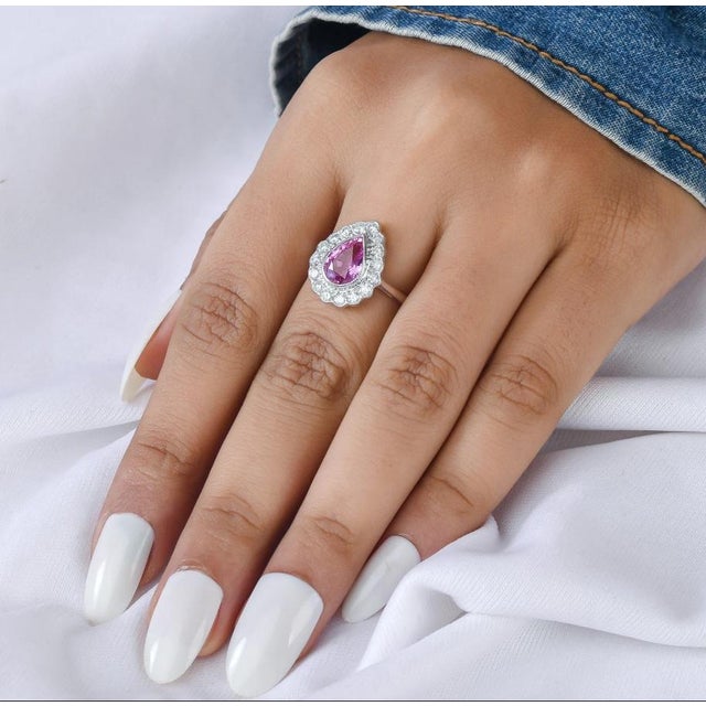 Natural 1.80 cts pink sapphire & 0.65 cts diamond ring in 18k gold For Sale - Image 9 of 18