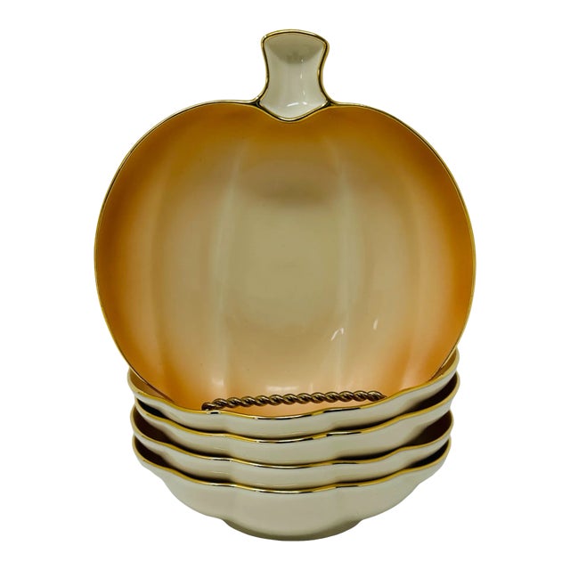 Vintage Lenox China Pumpkin Dishes With 24k Gold Edge a Set of 5 For Sale