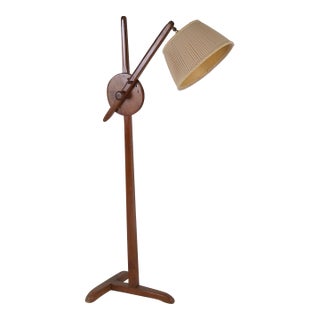 Solid Wood Cushman Tripod Adjustable Floor Lamp For Sale