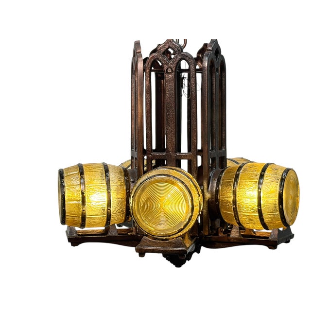 Cabin Custom Replication of 1930s Tavern Keg and Barrel Chandelier by Gill Glass for Wine Cellars and Taverns For Sale - Image 3 of 16