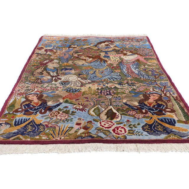 Traditional Vintage Persian Mashhad Omar Khayyam Pictorial Rug - 03'10 X 06'09 For Sale - Image 3 of 9