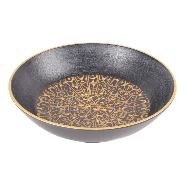 Large Danish Modern Black & Yellow Baca Bowl by Nils Thorsson for Aluminia, 1960s For Sale