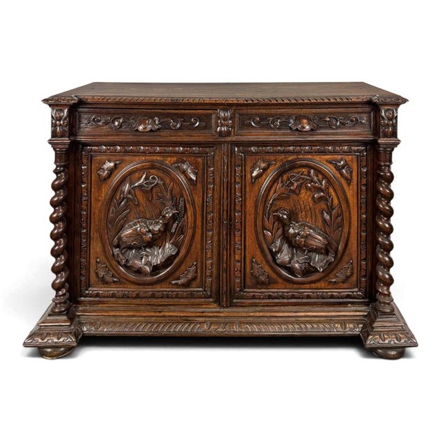 Henri II Style Hunting Buffet in Carved Oak with Twisted Columns For Sale - Image 9 of 9