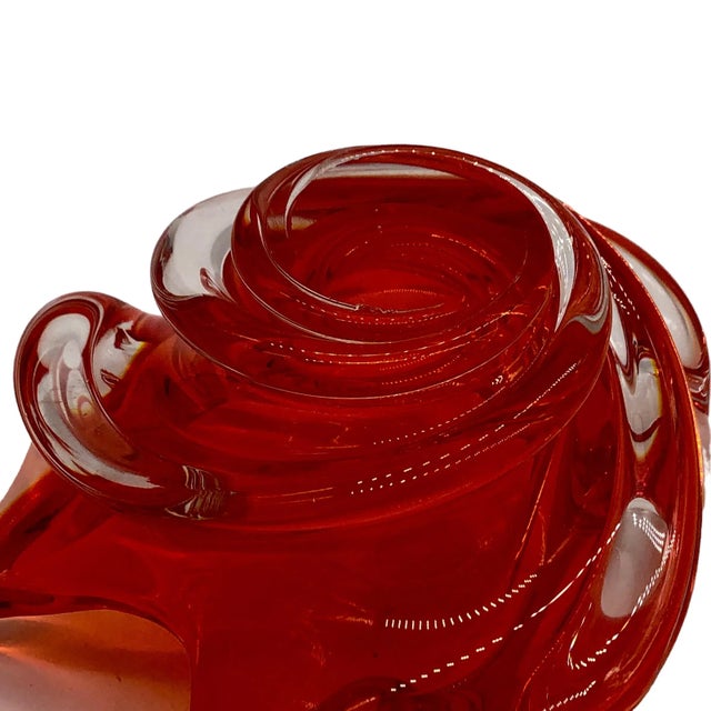 1960s 1960s Chalet Swirl Six Finger Orange and Clear Glass Bowl For Sale - Image 5 of 8