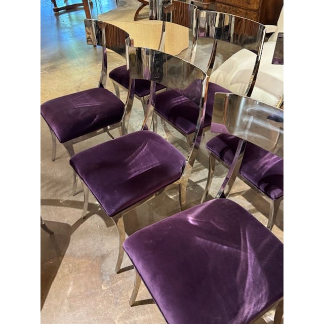 Late 20th Century Set of MCM Chrome Klismos Chairs With Purple Velvet For Sale - Image 5 of 8