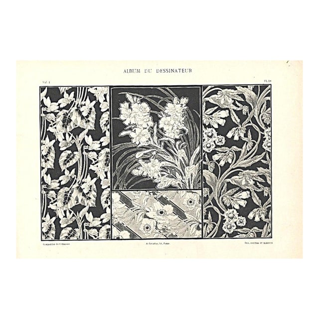 1900 Antique French Art Nouveau Floral Design Lithograph by Maurice Dufrene For Sale