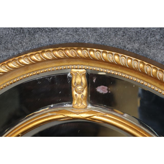 Pair of Beveled Glass Oval Neoclassical Style Gilded Mirrors For Sale - Image 4 of 9