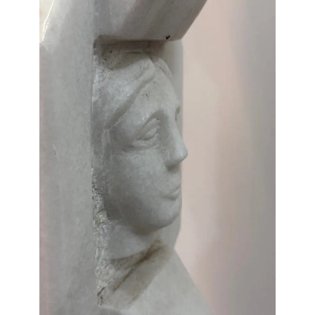 White Marble Totem on Pedestal with Signature For Sale - Image 10 of 13