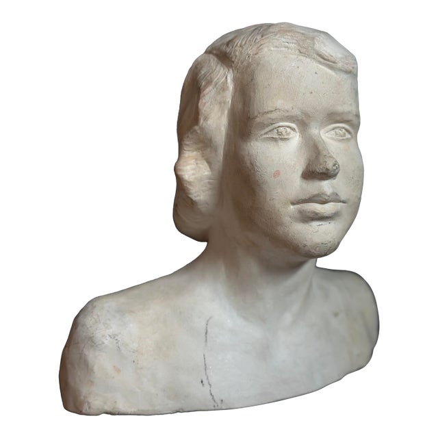 Plaster Portrait Bust of a Woman — G. Lowell, 1951 (Mid-Century Studio Work ) For Sale