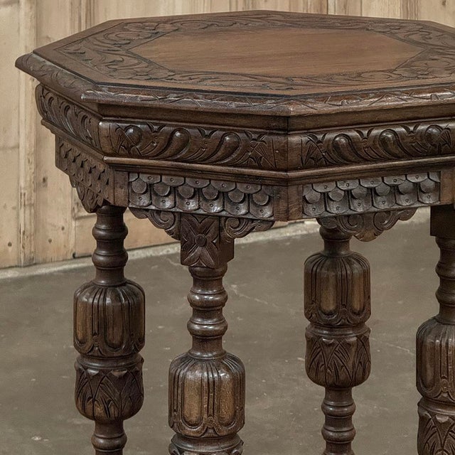 Wood Antique Jacobean Style Octagonal End Table in Hand Waxed Oak For Sale - Image 7 of 18