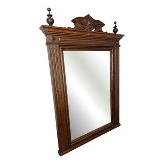 French Wall Mirror with Ornate Carved Oak Frame For Sale