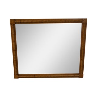 Antique Bamboo Frame Beveled Glass Wall Mirror For Sale
