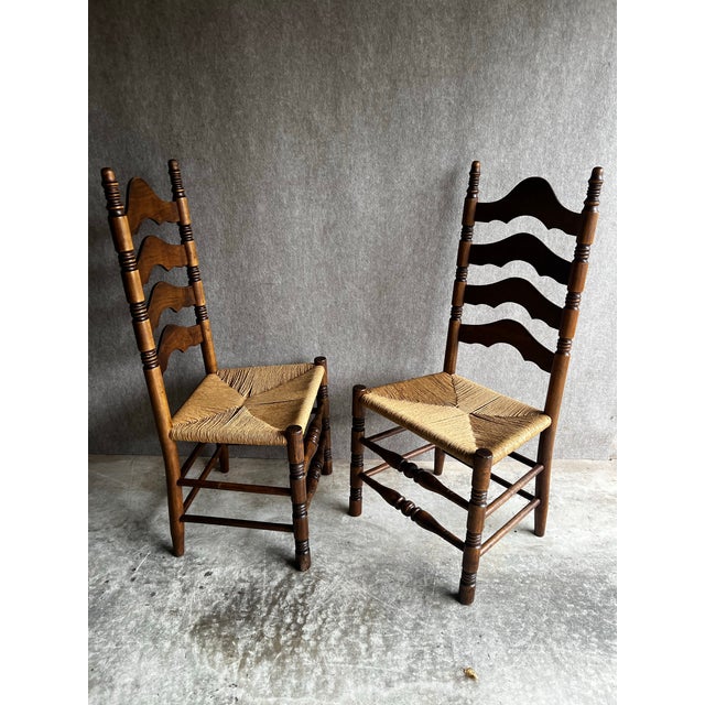 Vintage Pair of French Country Ladder Back Rush Seat Chairs For Sale - Image 4 of 12