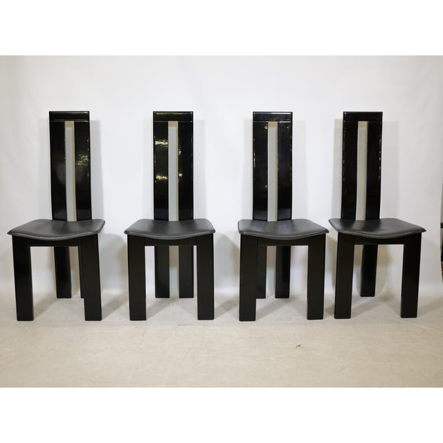 Postmodern Dining Chairs in Black Lacquered Beechwood by Pietro Costantini, 1970s, Set of 4 For Sale - Image 12 of 12
