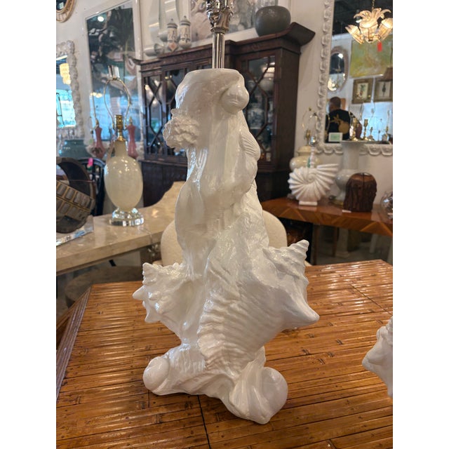 Vintage Pair Seashell Shell Plaster Table Lamps by Sirmos Newly Wired & Restored For Sale In West Palm - Image 6 of 11