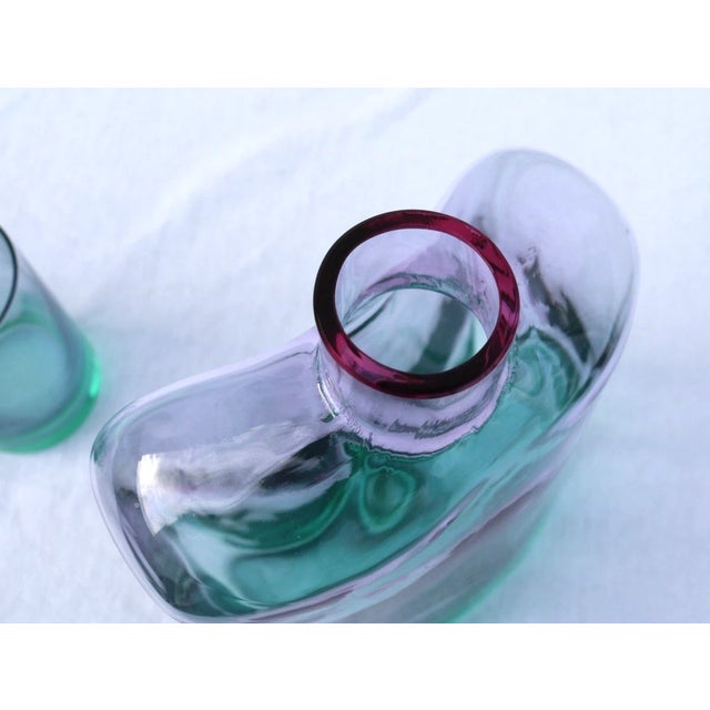 Mid-Century Modern Mid Century Carlo Moretti Pink and Green "Watermelon" Glass Decanter and Small Rocks Cocktail Glasses Set of 5 For Sale - Image 3 of 10