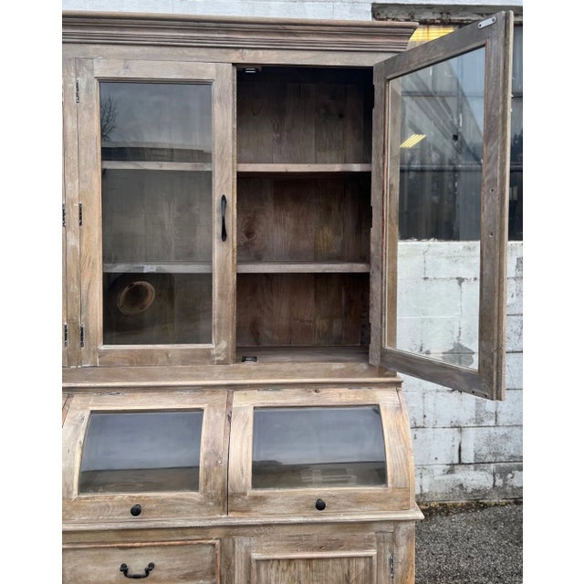 Brown Driftwood Coastal Kitchen Pantry Hutch For Sale - Image 8 of 10