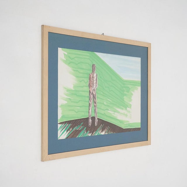 Mario Rossello, Stylized Figure, Mixed Media on Paper, 1970s For Sale - Image 14 of 14