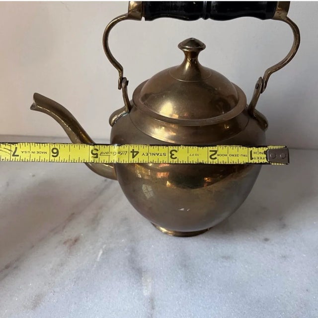 Wood Vintage Brass Tea Pot With Wooden Handle For Sale - Image 7 of 11