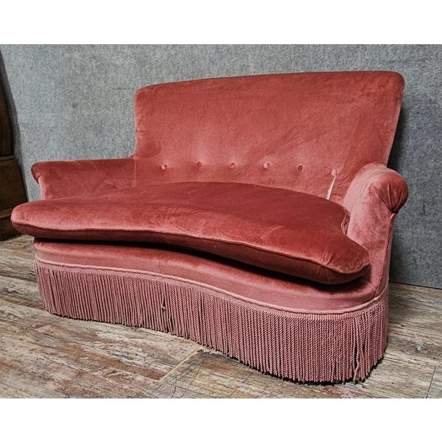 Napoleon III Half-Moon Shaped Bench in Velvet For Sale - Image 4 of 7