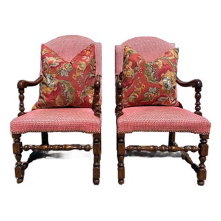 Early 20th Century Louis XIII Style Walnut Fauteuil Armchair, Pair For Sale