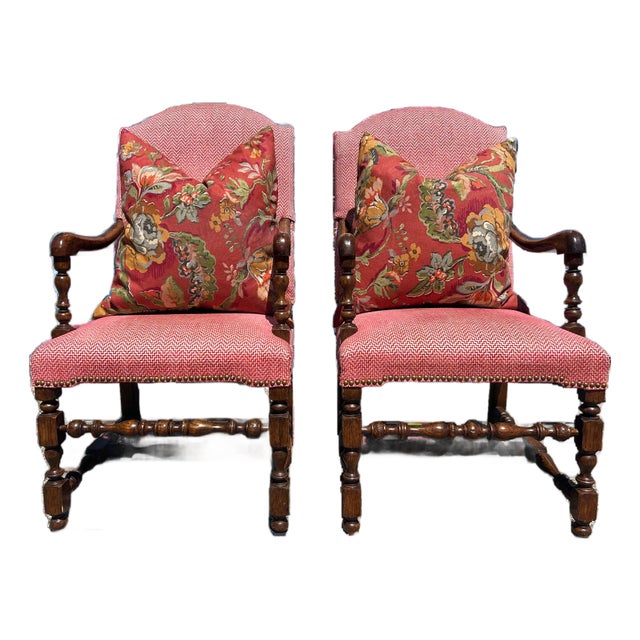 Early 20th Century Louis XIII Style Walnut Fauteuil Armchair, Pair For Sale