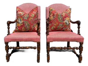 Early 20th Century Louis XIII Style Walnut Fauteuil Armchair, Pair