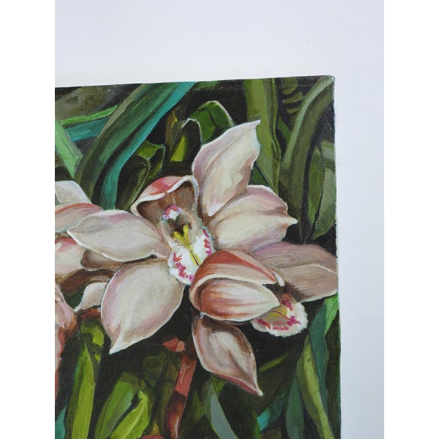 1990s 1992 Orchids and Frog Painting For Sale - Image 5 of 7