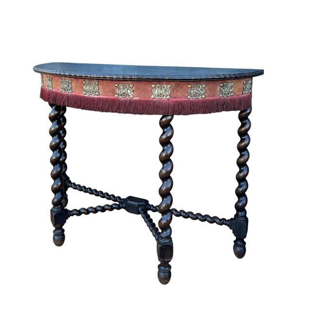 Brown Baroque Spanish Demilune Console Table with Twisted Legs, 1920s For Sale - Image 8 of 8