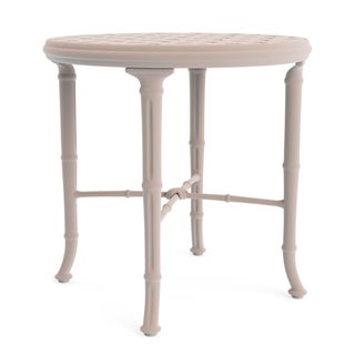 Brown Jordan Calcutta 20" Round Cast Top Occasional Table in Blush For Sale