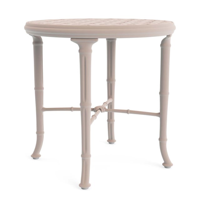 Brown Jordan Calcutta 20" Round Cast Top Occasional Table in Blush For Sale