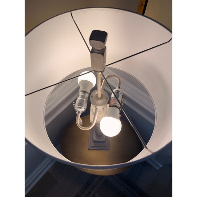 Late 20th Century Barley Twist Bleached Wood Table Lamp With Linen Drum Shade For Sale In Charleston - Image 6 of 6