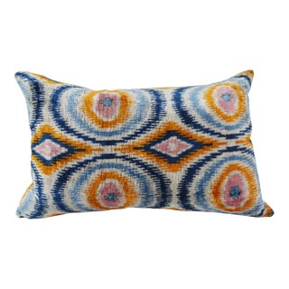 Silk Uzbek Ikat Velvet Hand Made Pillow Cushion For Sale