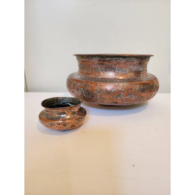 Metal Small Antique Safavid 18th Century Copper Bowl Hammered and Inscribed For Sale - Image 7 of 7